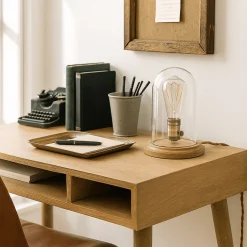 Lámpara de vidrio y madera para mesa 