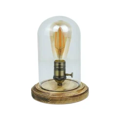 Lámpara de vidrio y madera para mesa 