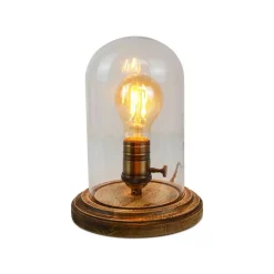 Lámpara de vidrio y madera para mesa 