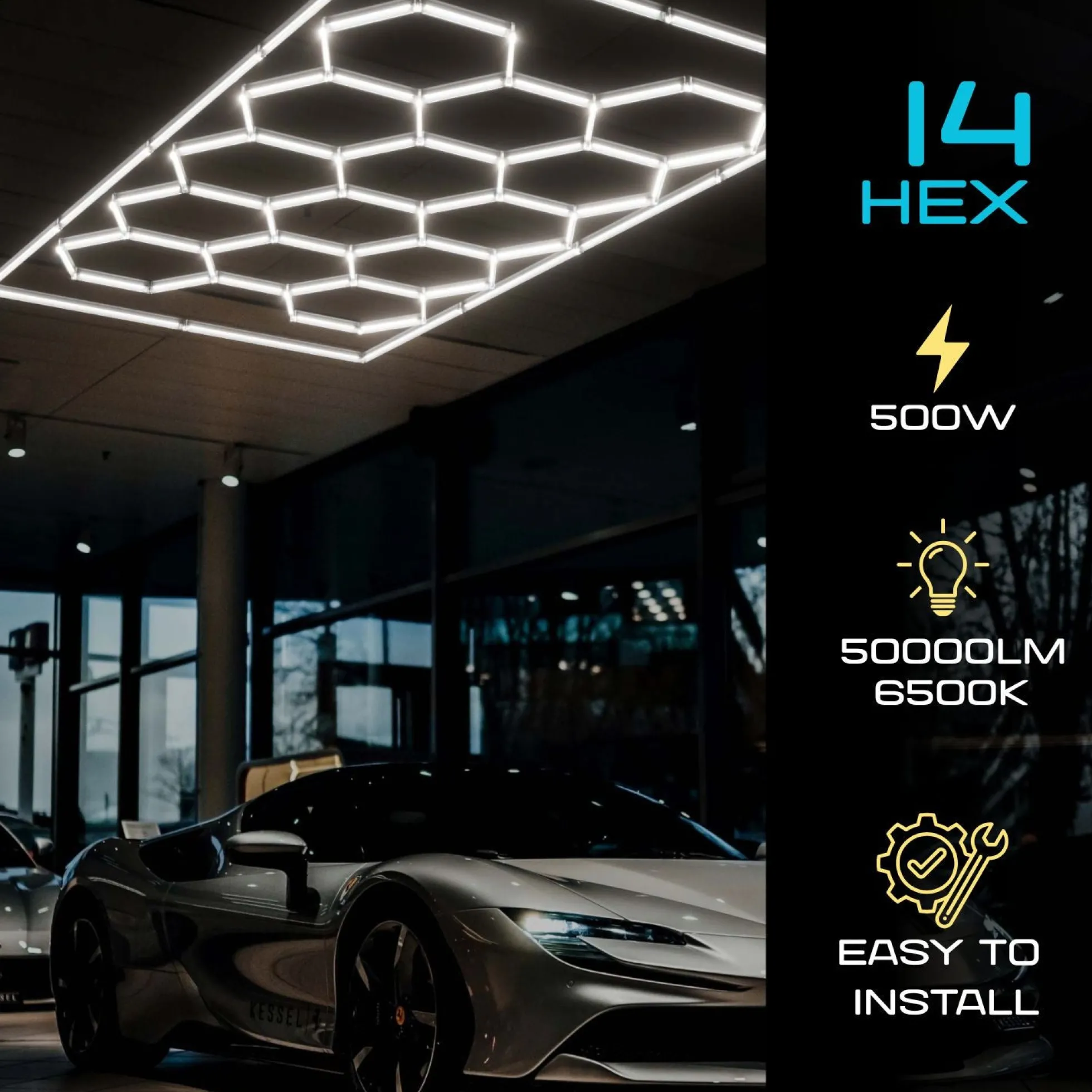 Lámpara LED hexagonal - 6500K - 14 hexágonos + Rectángulo 5m