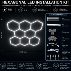 Lámpara LED hexagonal - 6500K - 8 hexágonos - 440cm