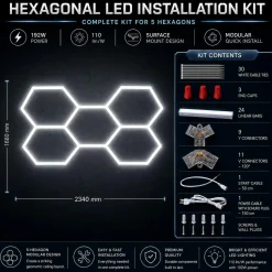 Lámpara LED hexagonal - 6500K - 5 hexágonos - 440cm