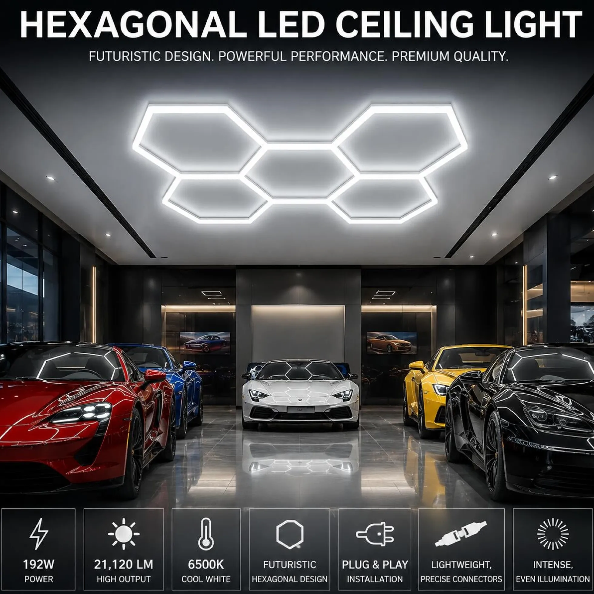 Lámpara LED hexagonal - 6500K - 5 hexágonos - 440cm