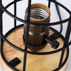 Lámpara vintage de mesa de estilo industrial madera y rejilla 