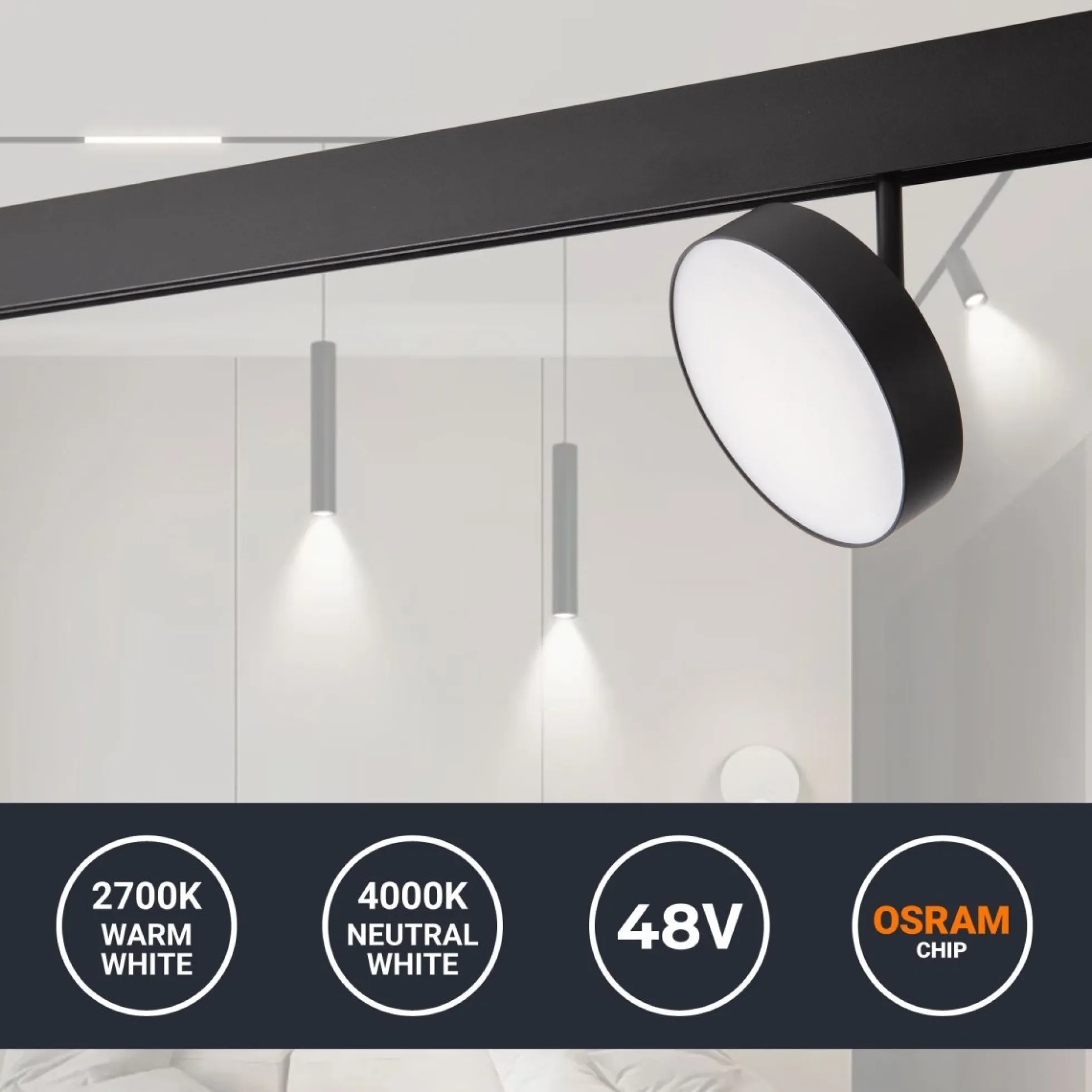 Luminaria circular LED para carril magnético 48V - Ø14.2cm - 18W - CRI90 - OSRAM