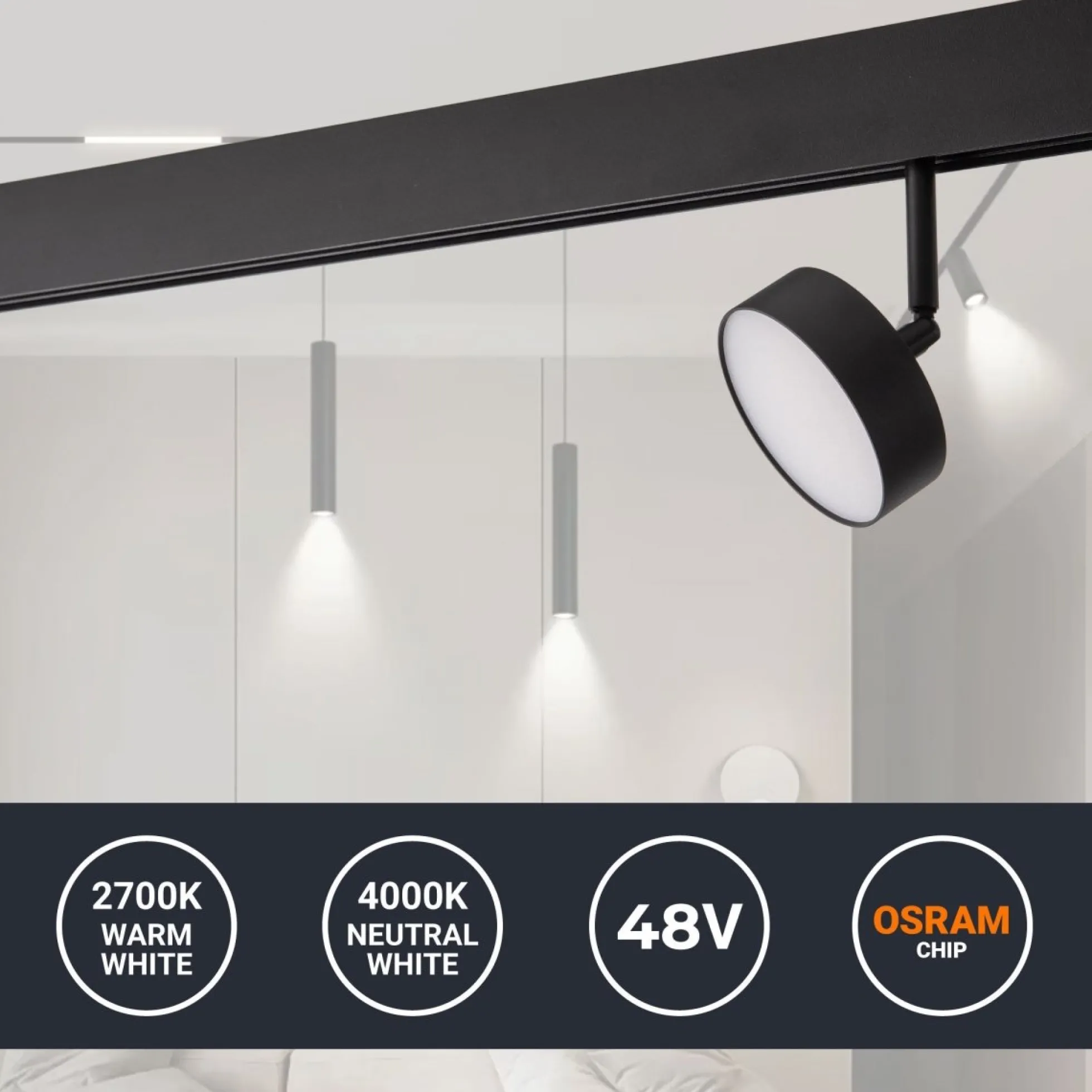 Luminaria circular LED para carril magnético 48V - Ø9.5cm - 12W - CRI90 - OSRAM
