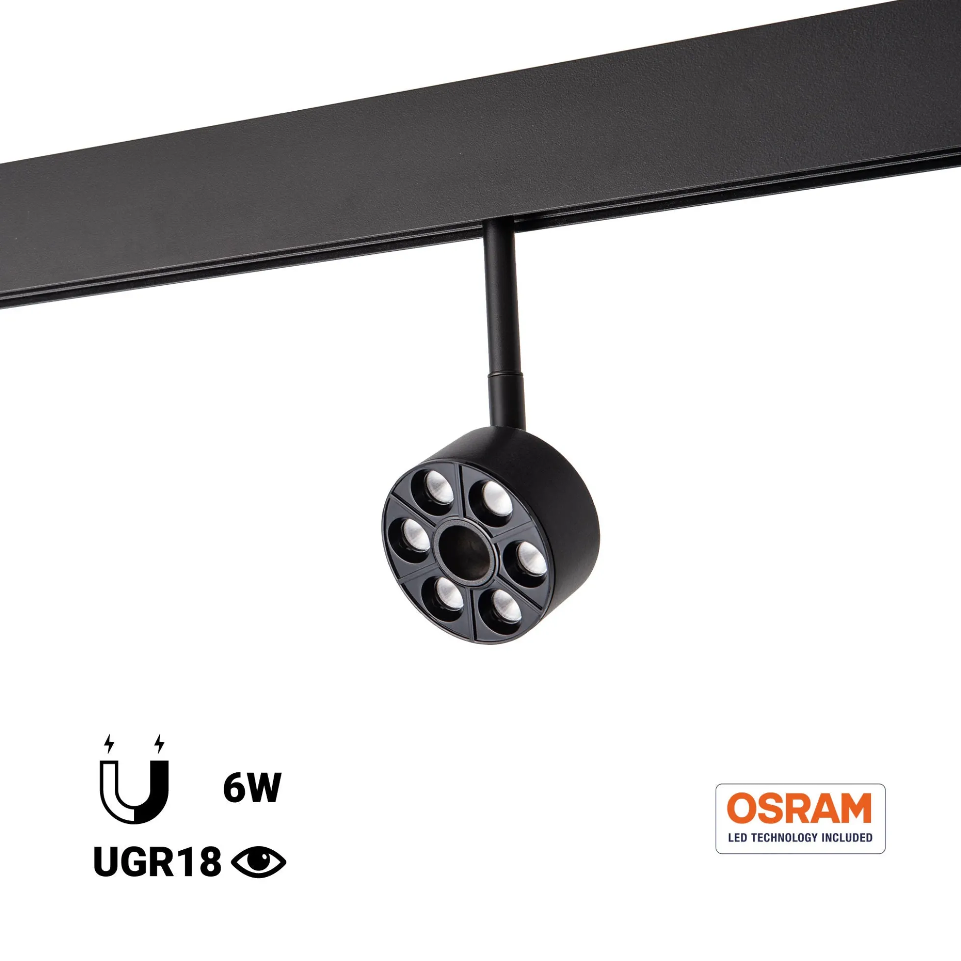 Luminaria circular LED para carril magnético 48V - Ø7cm - 6W - CRI90 - UGR18 - OSRAM