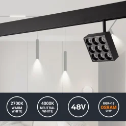 Luminaria cuadrada LED para carril magnético 48V - 9W - CRI90 - UGR18 - OSRAM