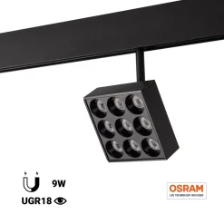 Luminaria cuadrada LED para carril magnético 48V - 9W - CRI90 - UGR18 - OSRAM
