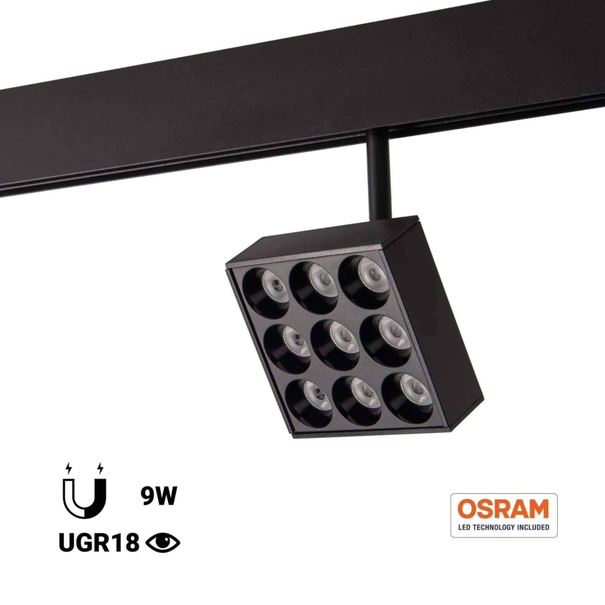 Luminaria cuadrada LED para carril magnético 48V - 9W - CRI90 - UGR18 - OSRAM