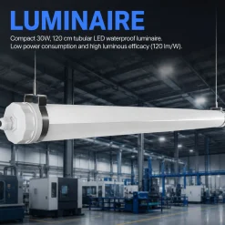 Luminaria estanca tubular para uso industrial - 120cm - 30W - IP65 - IK10