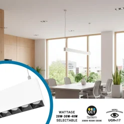 Luminaria lineal LED CCT - Suspensión/superficie - Potencia ajustable 20W/30W/40W - 120cm - UGR 17
