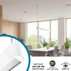 Luminaria lineal LED CCT - Suspensión - Potencia ajustable 20W/30W/40W - 120cm - UGR 19