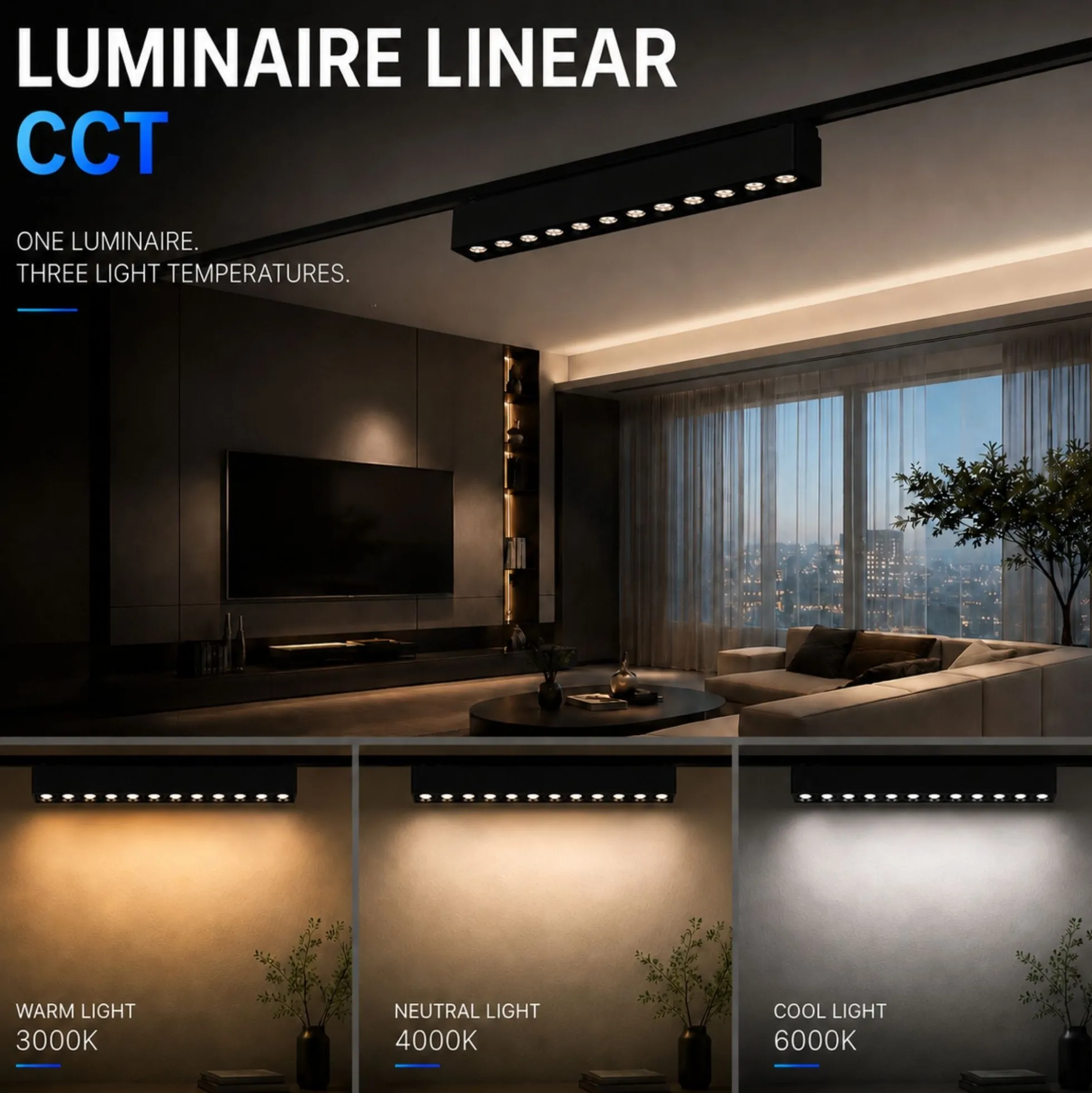 Luminaria lineal para carril magnético - 12W - 26mm - CCT + SMART - UGR18 - 48V