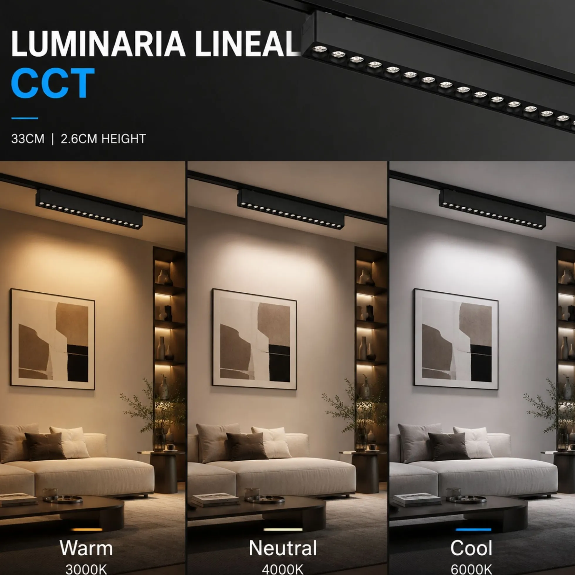 Luminaria lineal para carril magnético - 18W - 26mm - CCT + SMART - UGR18 - 48V