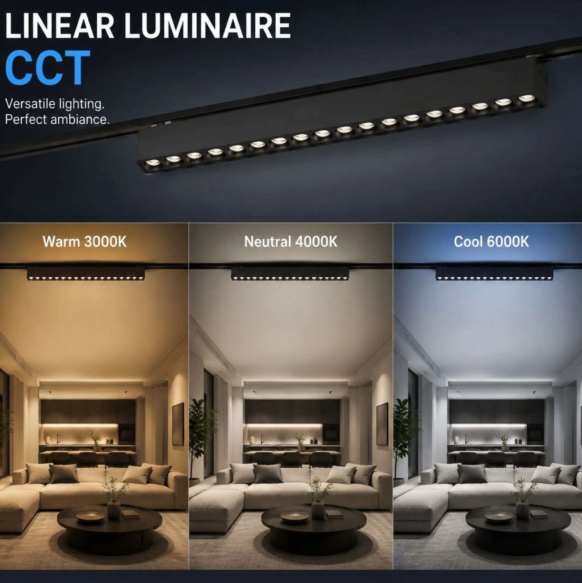 Luminaria lineal para carril magnético - 24W - 26mm - CCT + SMART - UGR18 - 48V