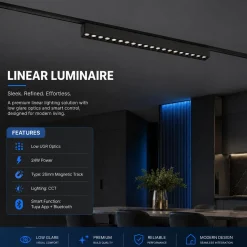 Luminaria lineal para carril magnético - 24W - 26mm - CCT + SMART - UGR18 - 48V