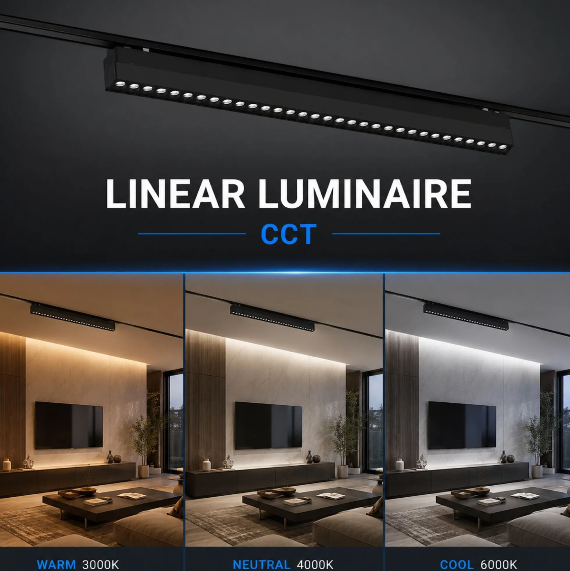 Luminaria lineal para carril magnético - 30W - 26mm - CCT + SMART - UGR18 - 48V