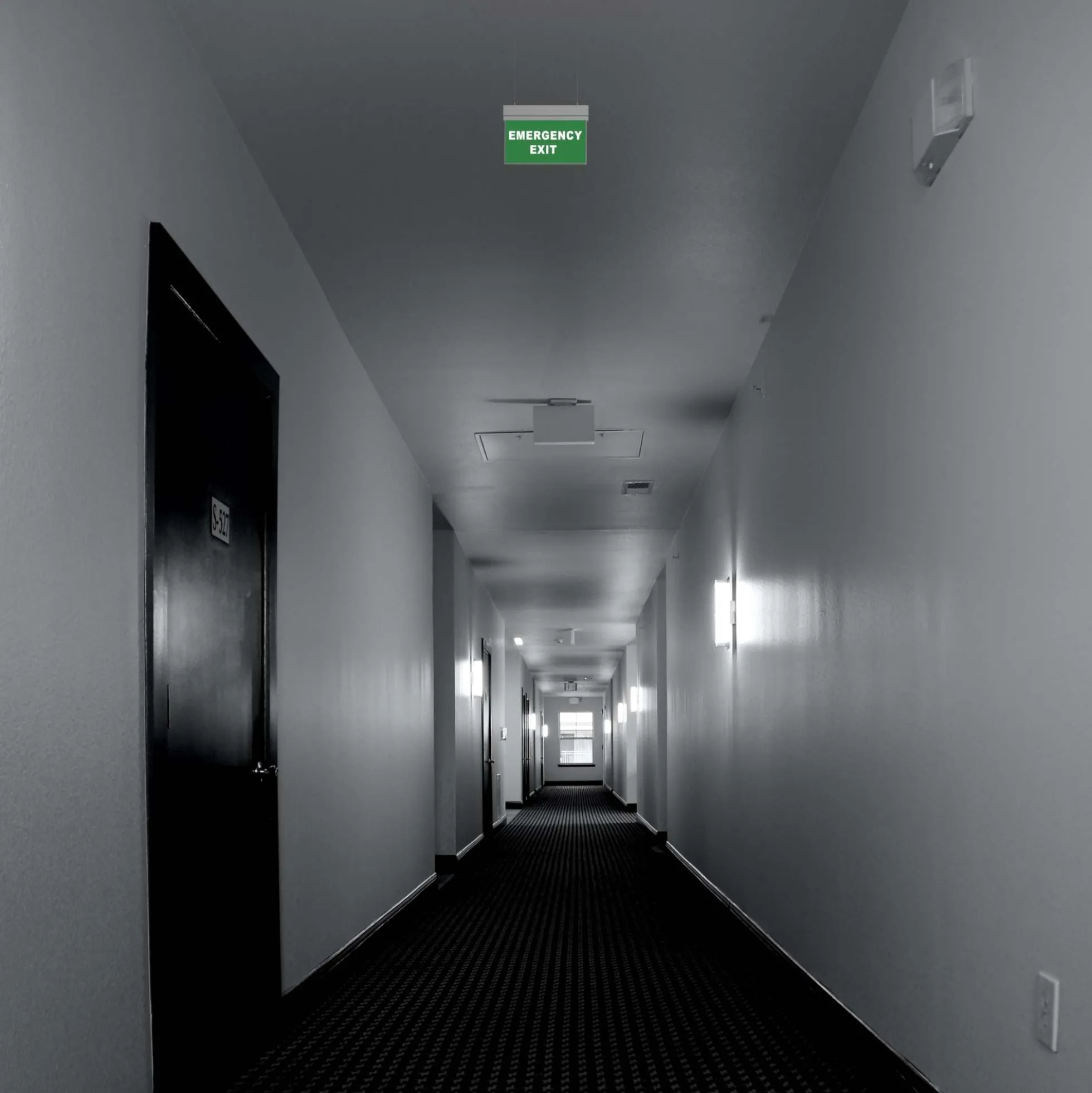 Luz de emergencia permanente con cartel "SALIDA" - Suspensión