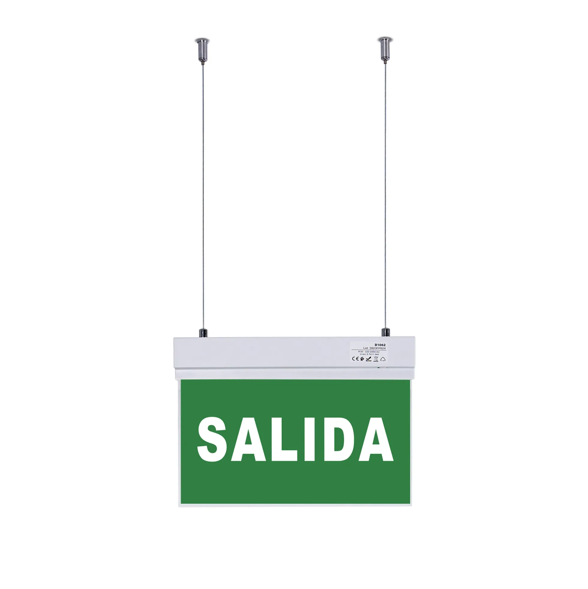 Luz de emergencia permanente con cartel "SALIDA" - Suspensión