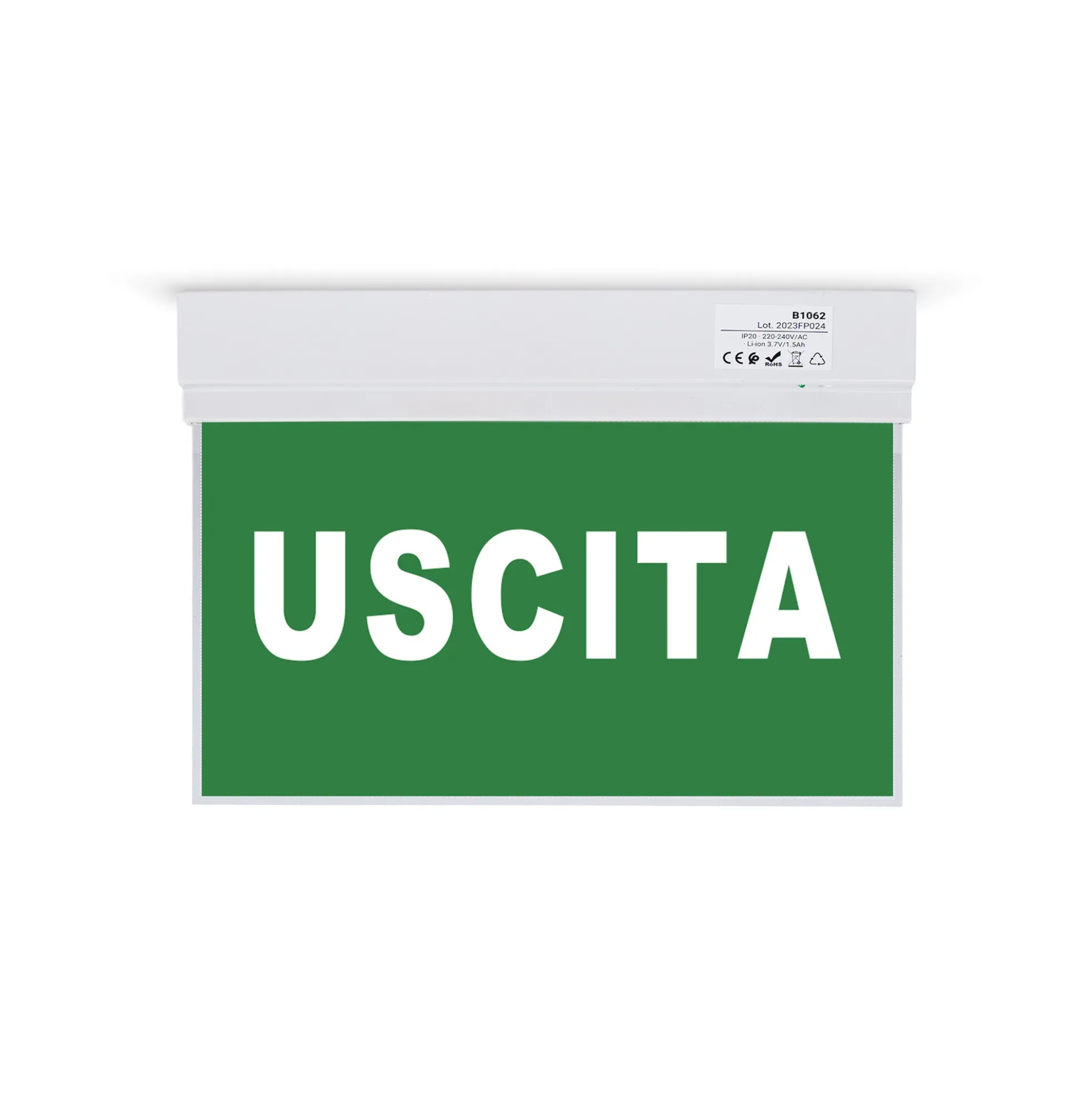 Luz de emergencia permanente con cartel "USCITA" - Suspensión