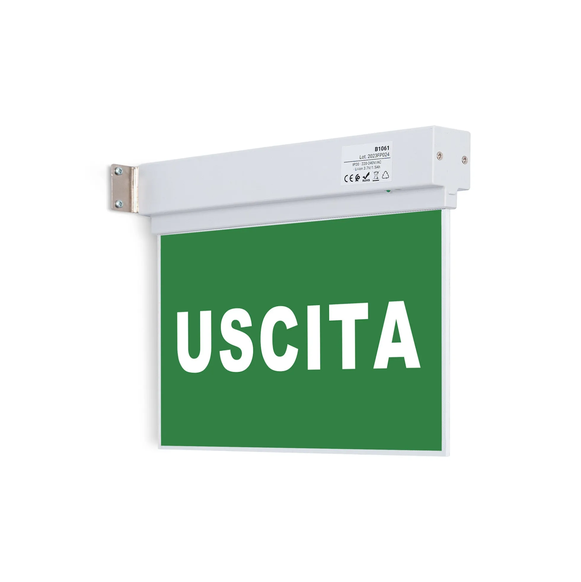 Luz de emergencia permanente con cartel "USCITA"
