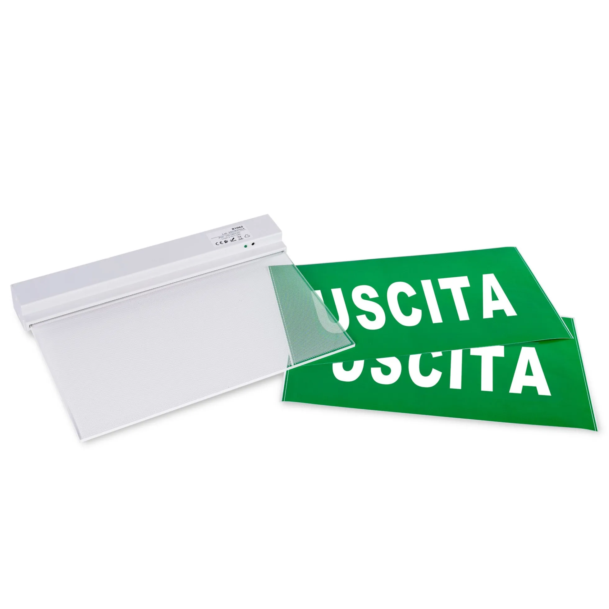 Luz de emergencia permanente con cartel autoadhesivo "Salida" - Empotrable