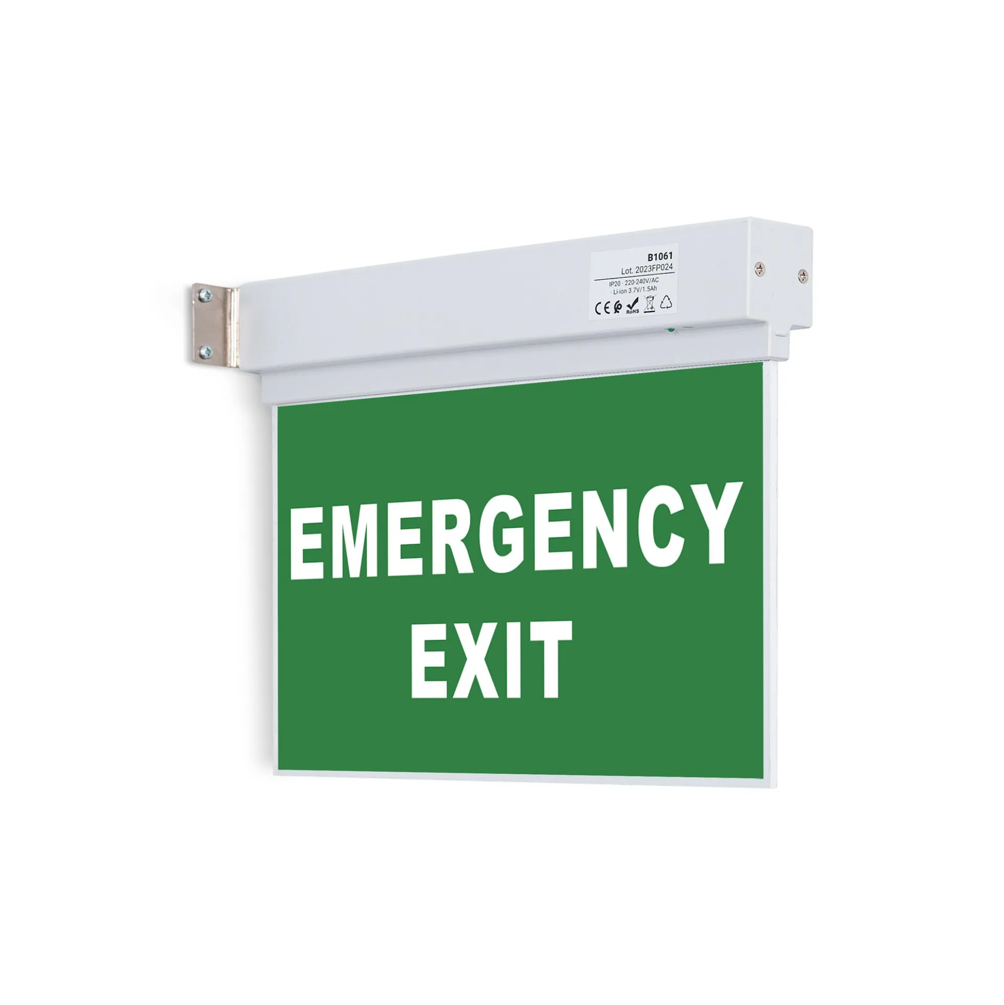 Luz de emergencia permanente con cartel "Emergency Exit"