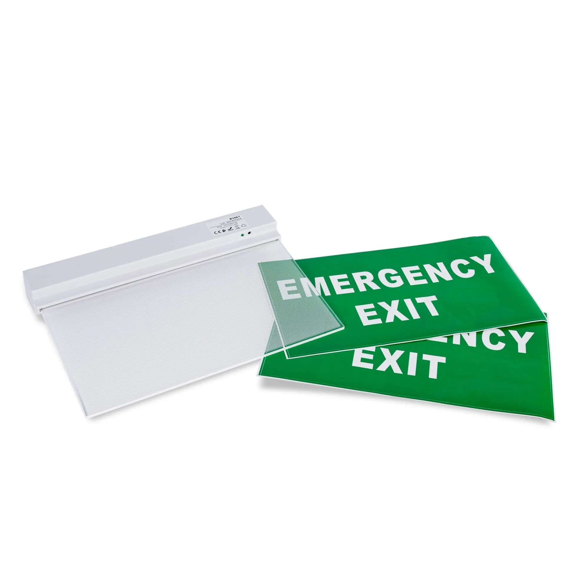 Luz de emergencia permanente con cartel "Emergency Exit"