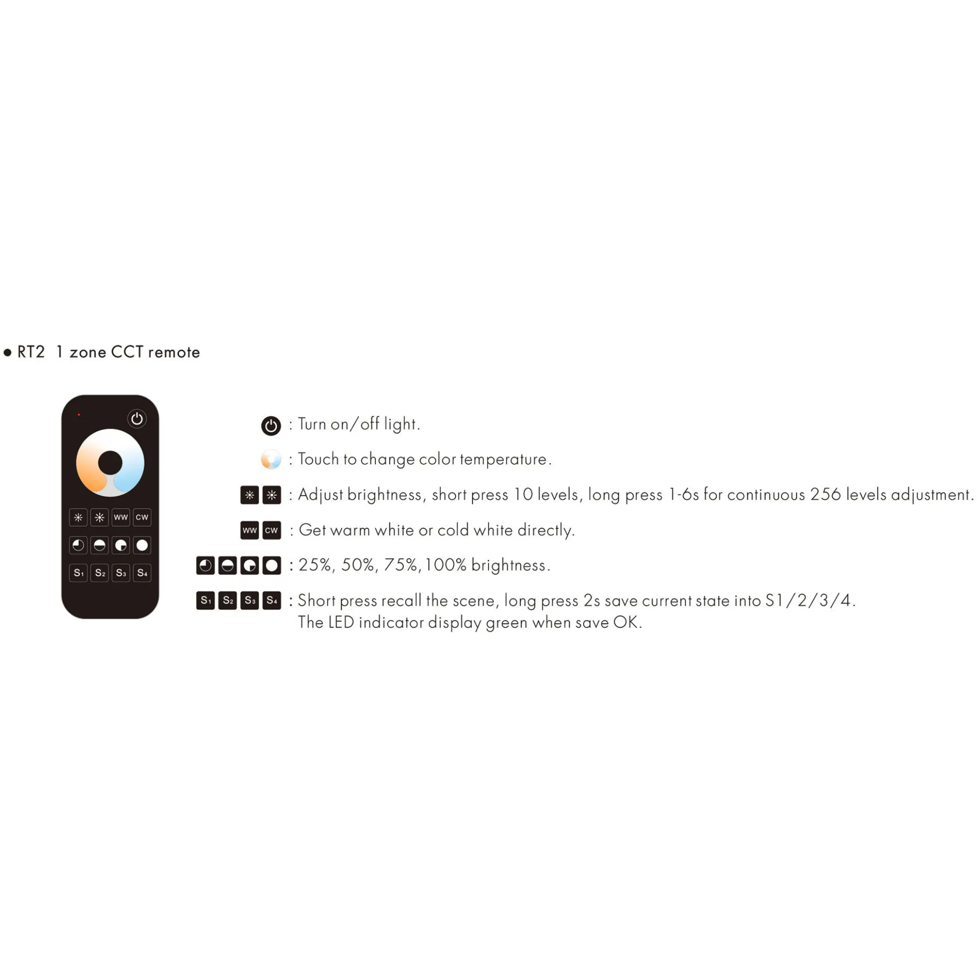 Mando a distancia LED CCT - 1 Zona / 4 escenas - SK-RT2-N - Skydance