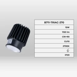 Módulo LED 15W para aro downlight MR16/GU10 - Regulable por TRIAC - 45º - CRI 90