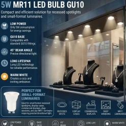 Mini Bombilla LED - MR11 GU10 - 5W - 45º