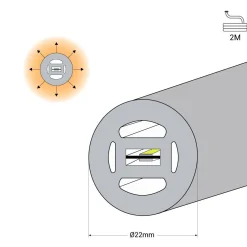 Neón LED flexible 360º circular - Ø22mm - 2 metros - 24V DC - 240Ch/m - 19,2W/m - IP65