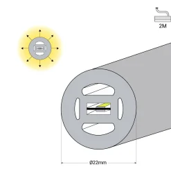 Neón LED flexible 360º circular - Ø22mm - 2 metros - 24V DC - 240Ch/m - 19,2W/m - IP65