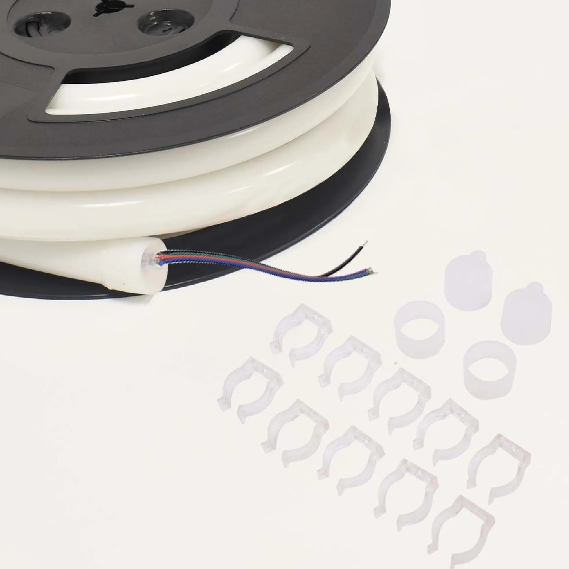 Neón LED flexible circular RGB - 24 V - Instalación sobre superficie - Ø20mm - 5 metros - 22W/m - Kit completo - IP67
