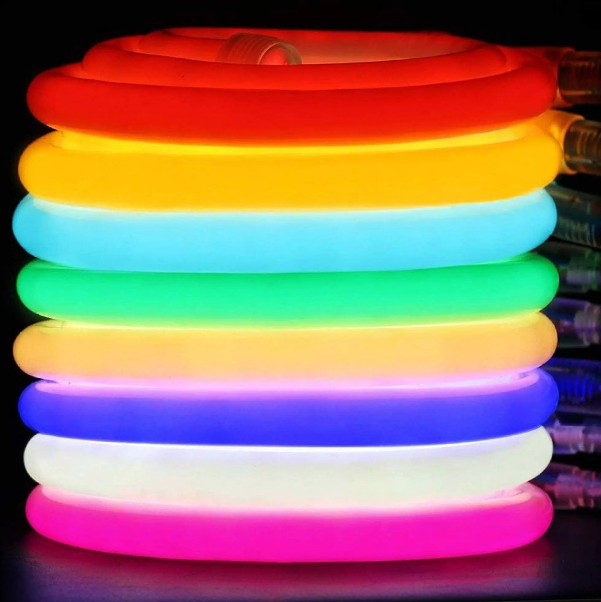 Neón LED flexible circular RGB - 24 V - Instalación sobre superficie - Ø20mm - 5 metros - 22W/m - Kit completo - IP67