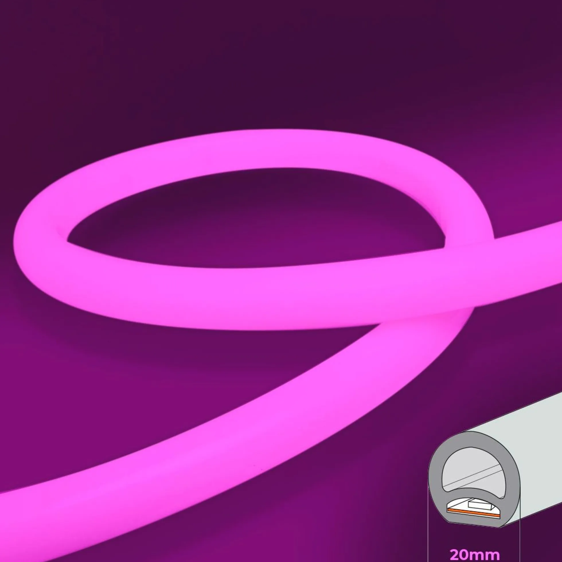 Neón LED flexible circular RGB - 24 V - Instalación sobre superficie - Ø20mm - 5 metros - 22W/m - Kit completo - IP67
