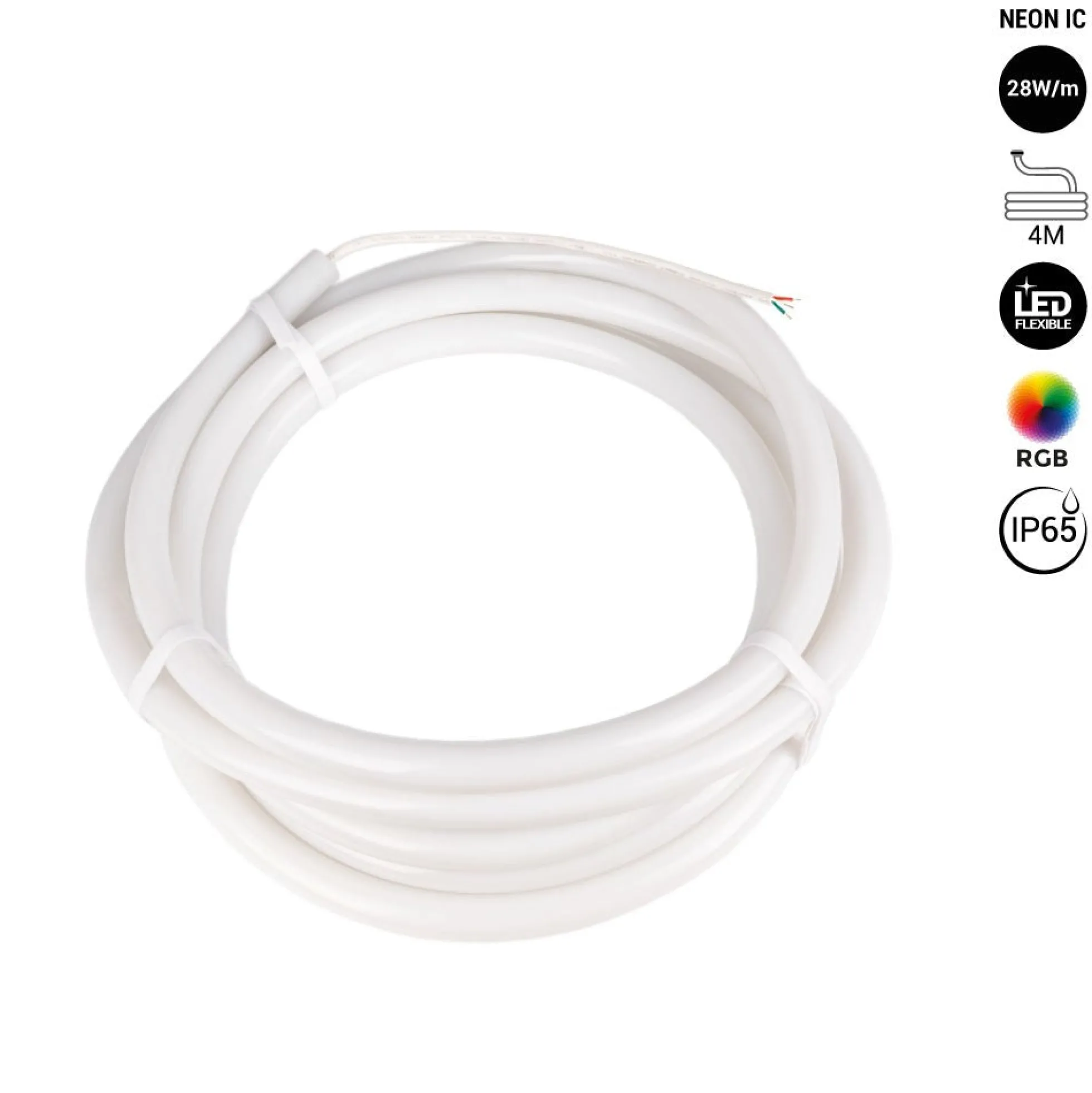 Neón LED flexible RGB inteligente IC - 360º circular - Ø22mm - 4 metros - 12V DC - 28W/m - IP65