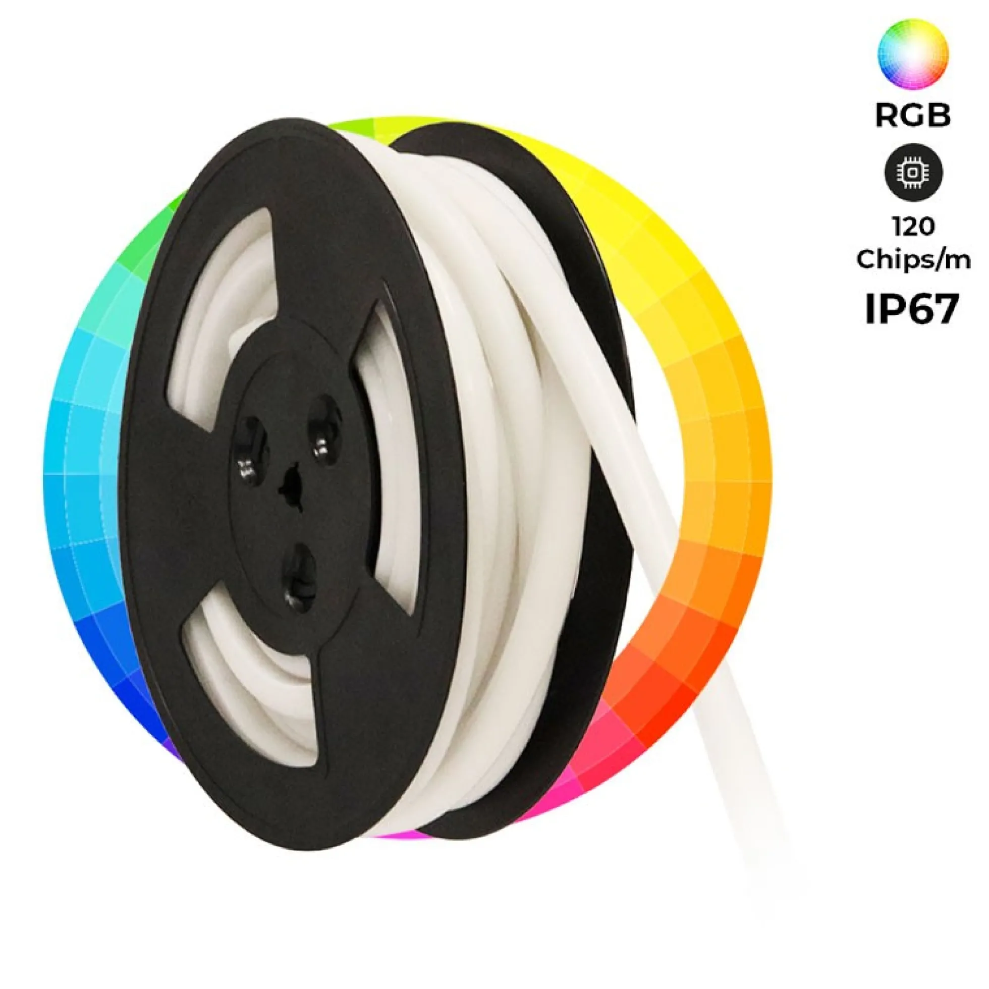 Neón LED flexible RGB 24V DC- 12X12mm - 10 metros - Kit completo - 11W/m - IP67 - Curvatura vertical