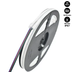 Neón LED Flexible RGB - 24V/DC 4x10mm - 5 metros - Kit completo - IP67 - 20W/m - Curvatura lateral
