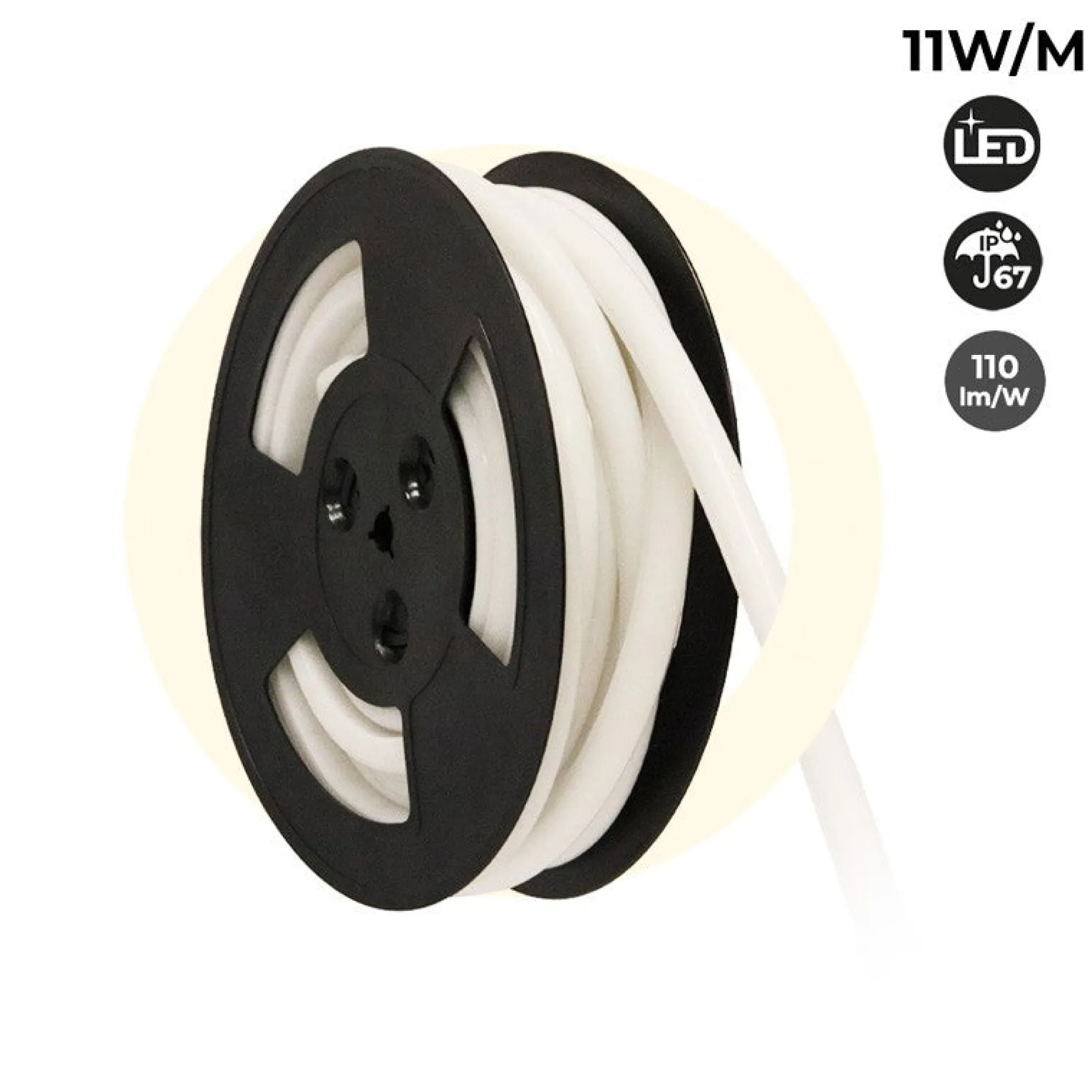 Neón LED flexible 24V DC - 12x12mm - 10 metros - Kit completo - 11W/m - IP67 - Curvatura vertical