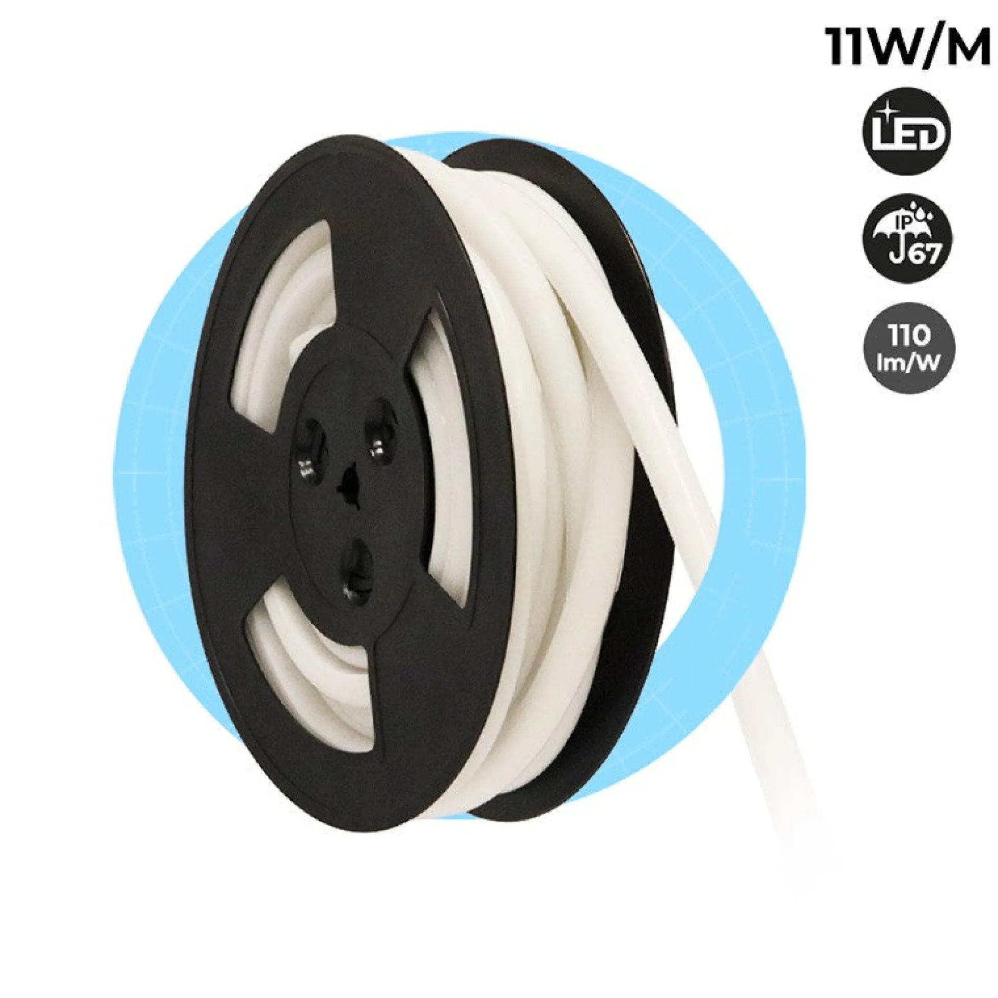 Neón LED flexible 24V DC - 12x12mm - 10 metros - Kit completo - 11W/m - IP67 - Curvatura vertical