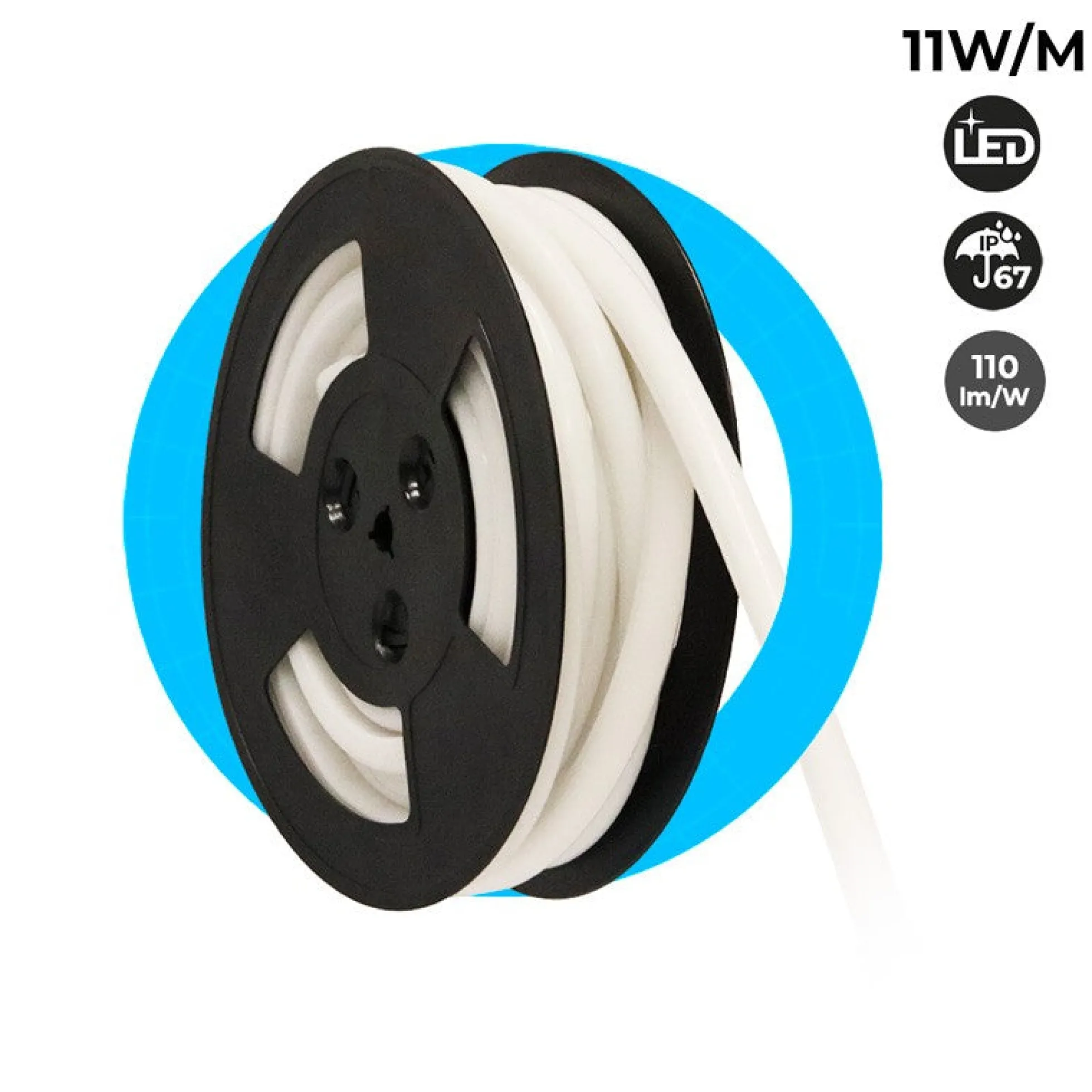 Neón LED flexible 24V DC - 12x12mm - 10 metros - Kit completo - 11W/m - IP67 - Curvatura vertical