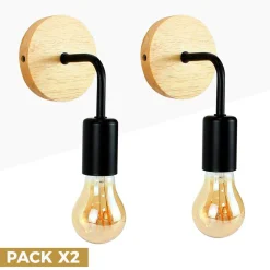 Pack de 2 Apliques de pared en madera con flexo de metal 