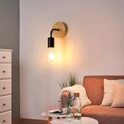 Pack de 2 Apliques de pared en madera con flexo de metal 