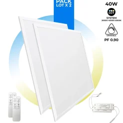Pack de 2 paneles LED slim CCT regulable con mando - 60x60cm - 40W