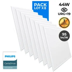 Pack de 8 paneles LED slim 60X60 cm - Driver Philips - 44W - UGR19 - IP40