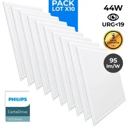 Pack de 10 paneles LED slim 60X60 cm - Driver Philips - 44W - UGR19 - IP40