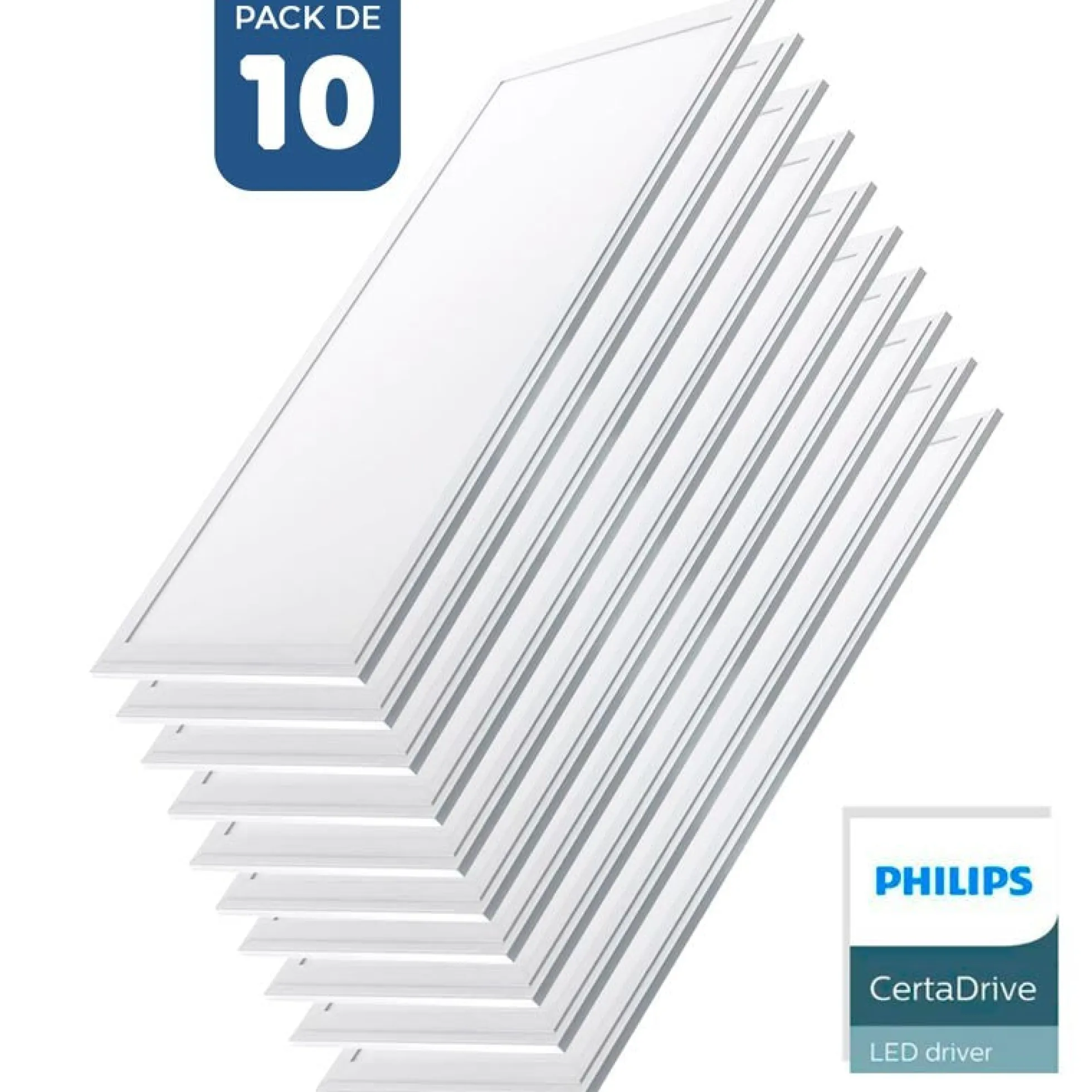Pack de 10 paneles LED slim 120X30 cm - Driver Philips - 44W - UGR19 - IP40