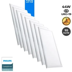 Pack de 8 paneles LED slim 120X30 cm -  Driver Philips - 44W - UGR19 - IP40